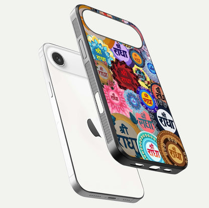 Radha Divine Bloom Glass Case for iPhone Air  floating dual-view mockup showing gloss depth and HD art
