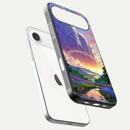 Rainbow Valley Dream Glass Case for iPhone Air  floating dual-view mockup showing gloss texture and dream vibe