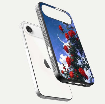 Rose Drift Flowers Glass Case for iPhone Air  floating dual-view mockup showing gloss shine and floral tone