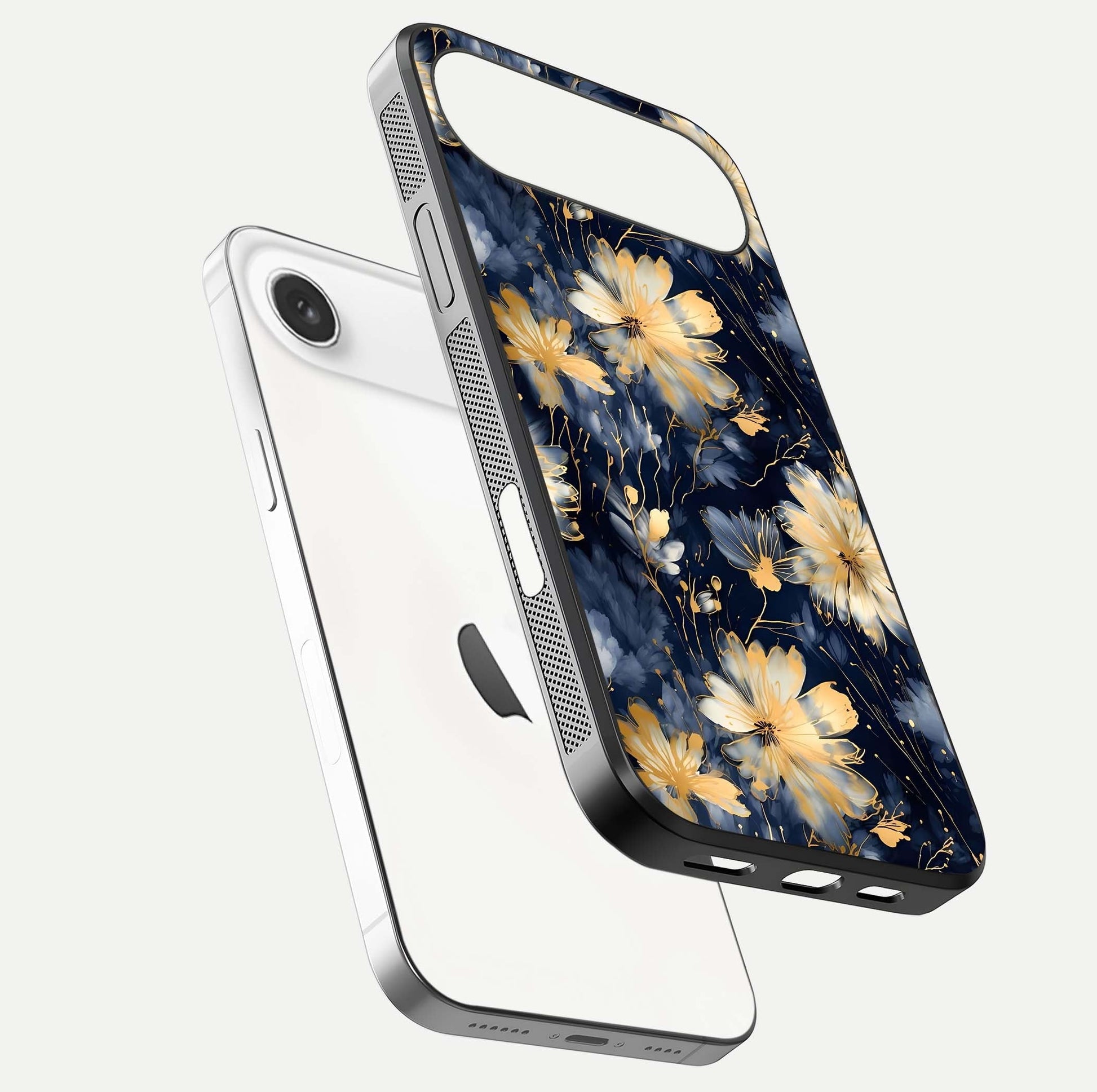 Royal Petal Dream Glass Case for iPhone Air  floating dual-view mockup displaying gloss reflection and tone contrast