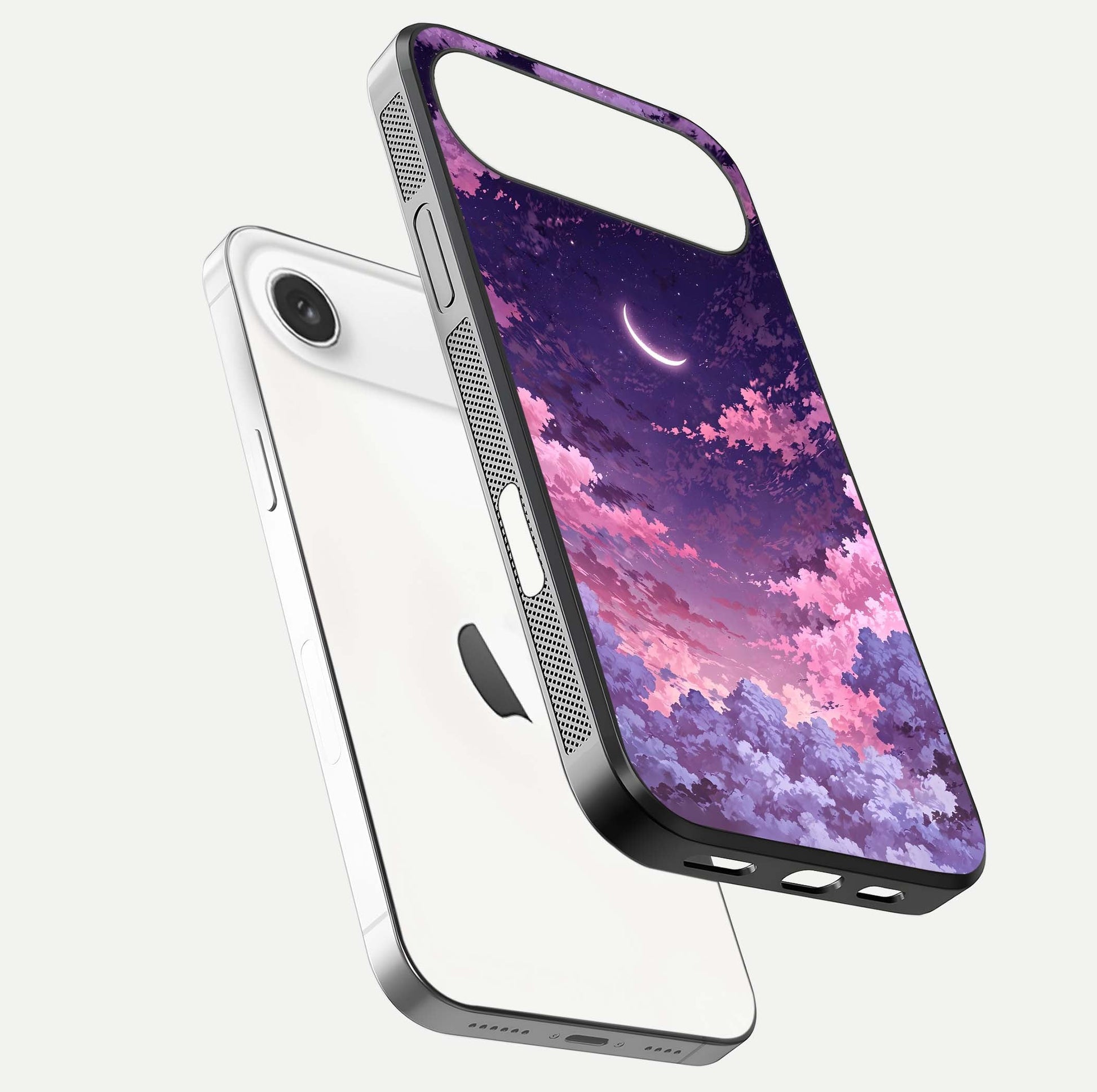 Sky Drift Clouds Glass Case for iPhone Air  floating dual-view mockup displaying gloss shine and depth