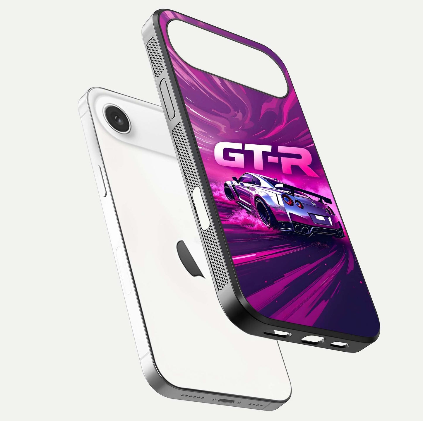 Speed Drift Legend Glass Case for iPhone Air  floating dual-view mockup displaying gloss shine and motion effect