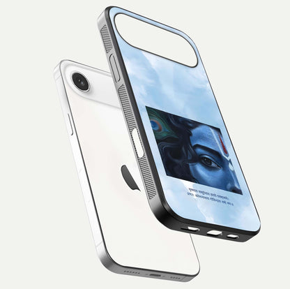 Spiritual Krishna Glass Case for iPhone Air  floating dual-view mockup displaying gloss shine and divine detail