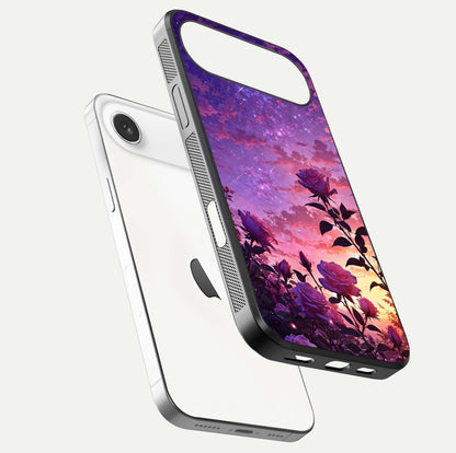 Starlit Rose Twilight Glass Case for iPhone Air  floating dual-view mockup displaying gloss shine and depth