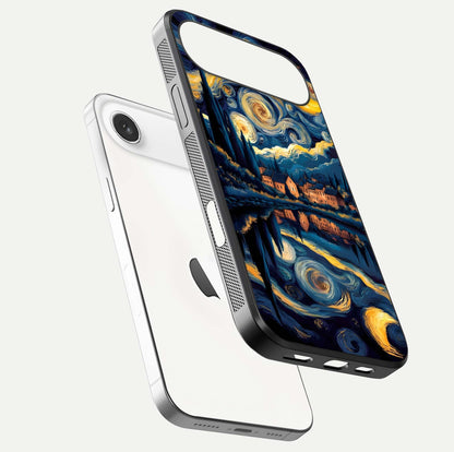 Starry Sky Serenity Glass Case for iPhone Air  floating dual-view mockup displaying gloss texture and shine