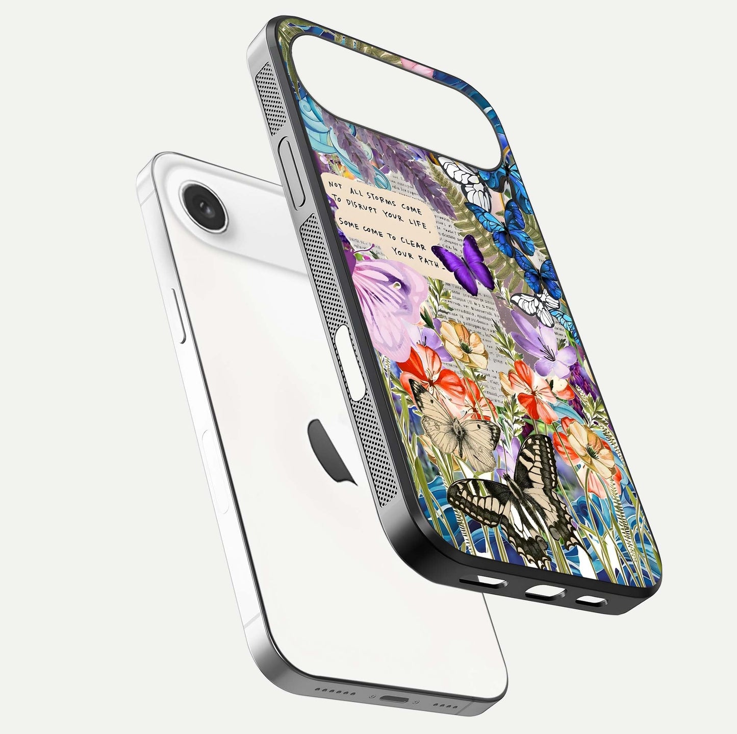 Storm Path Bloom Glass Case for iPhone Air  floating dual-view mockup displaying gloss and pattern depth