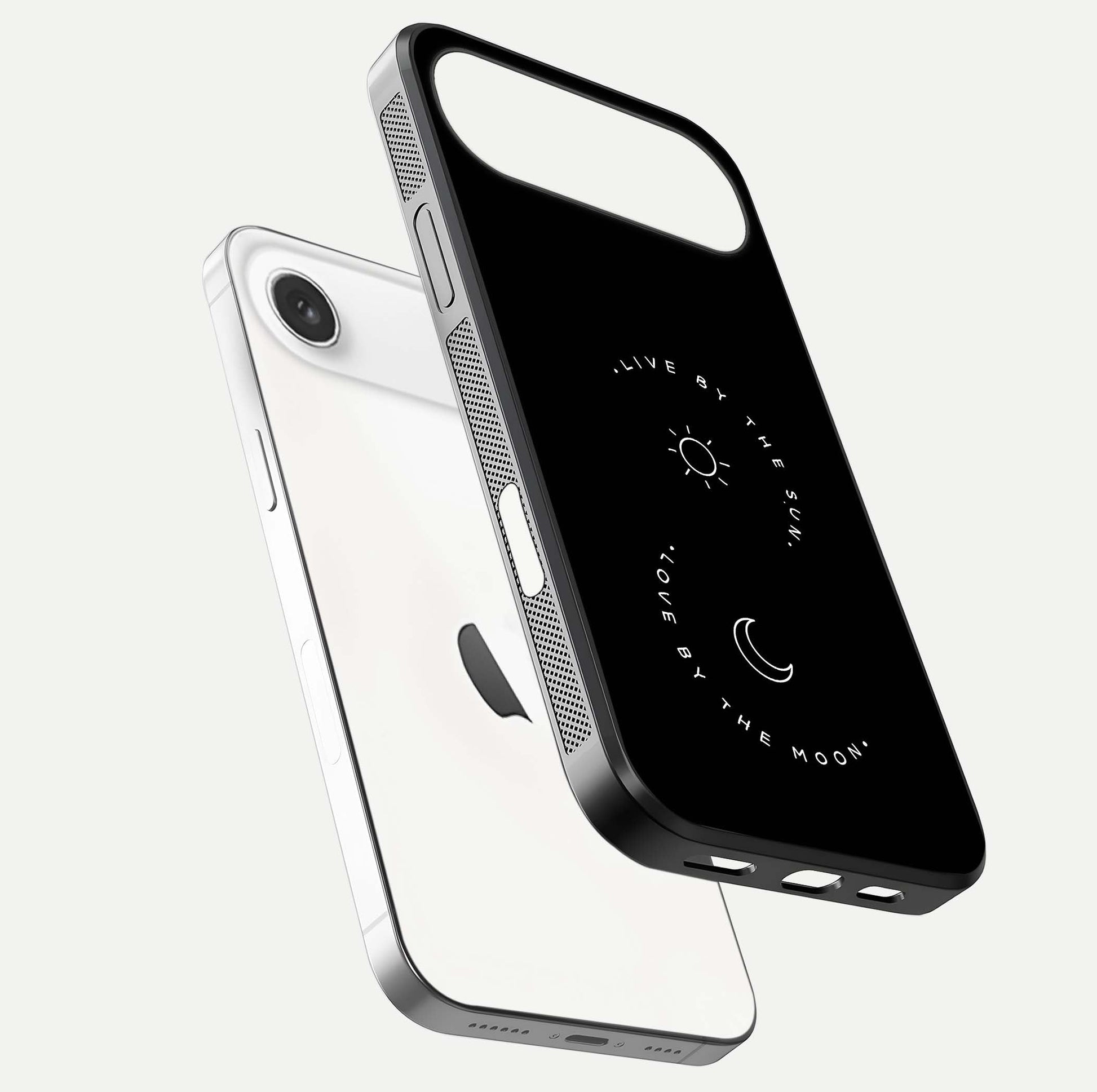 Sun Moon Balance Glass Case for iPhone Air  floating dual-view mockup displaying gloss surface and edge clarity
