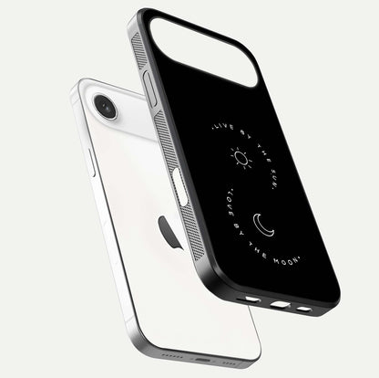 Sun Moon Balance Glass Case for iPhone Air  floating dual-view mockup displaying gloss surface and edge clarity