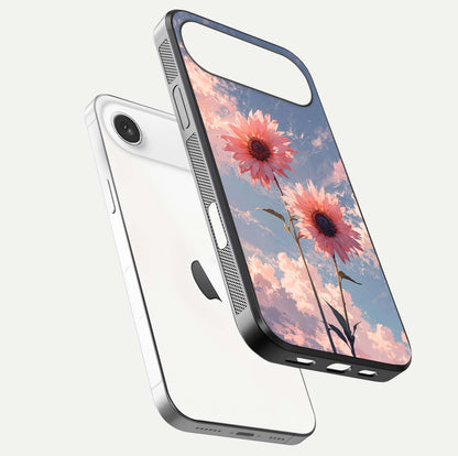 Sunlit Daisy Glow Glass Case for iPhone Air  floating dual-view mockup displaying gloss finish and HD print