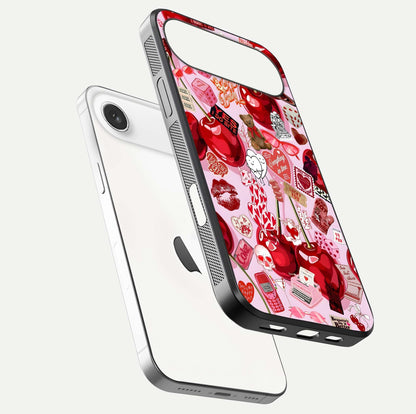 Sweet Cherry Chaos Glass Case for iPhone Air  floating dual-view mockup displaying gloss surface and depth