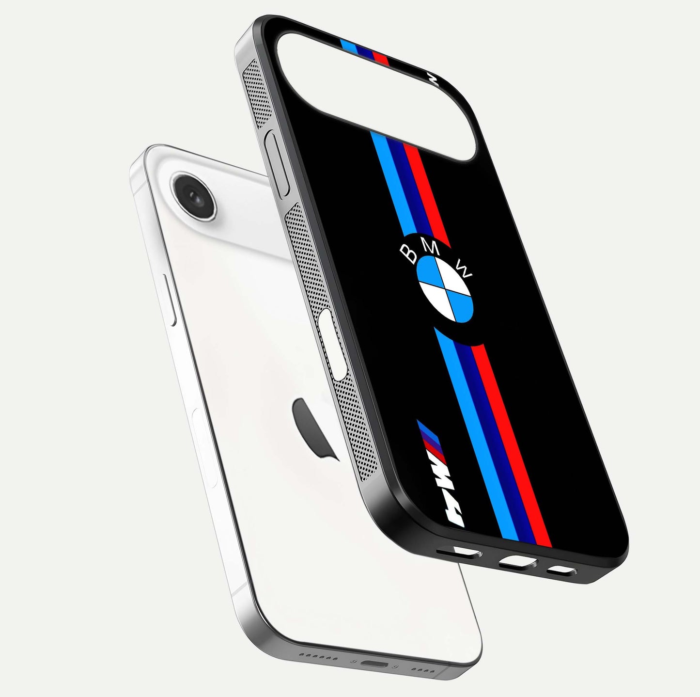 Turbo BMW Beast Glass Case for iPhone Air  floating dual-view mockup displaying gloss texture and vivid print