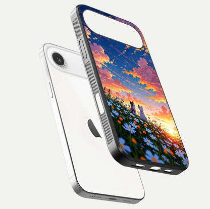 Two Cats Friends Glass Case for iPhone Air  floating dual-view mockup displaying gloss surface and HD print