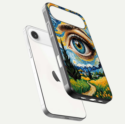 Van Gogh Eye Glass Case for iPhone Air  floating dual-view mockup displaying gloss texture and depth