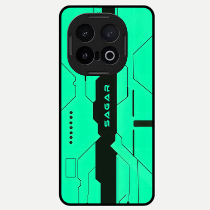  Aqua Tech CYBERPUNK Custom Name Glass Case for iQOO 13 back cover – full design glossy printed glass finish