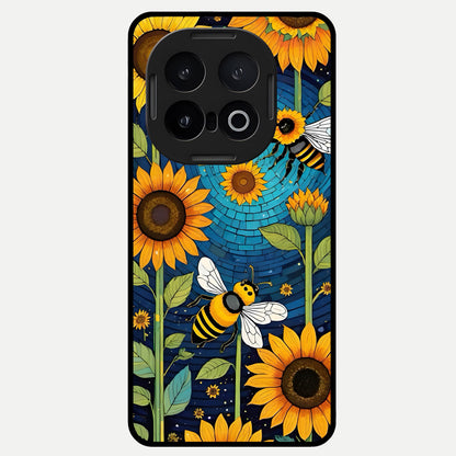  Bees And Sunflowers Glass Case for iQOO 13 back cover – full design glossy printed glass finish