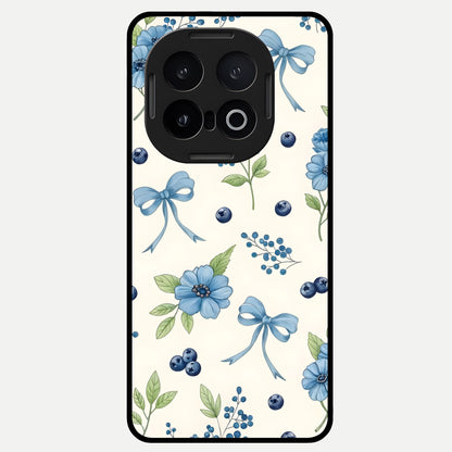  Blue Flower And Bow Glass Case for iQOO 13 back cover – full design glossy printed glass finish