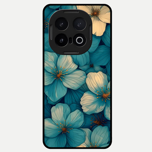  Blue Shade Floral Glass Case for iQOO 13 back cover – full design glossy printed glass finish