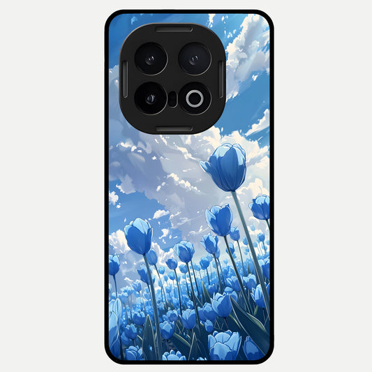  Blue Tulip Clouds Glass Case for iQOO 13 back cover – full design glossy printed glass finish