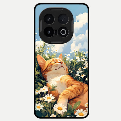  Cat And Flowers View Glass Case for iQOO 13 back cover – full design glossy printed glass finish