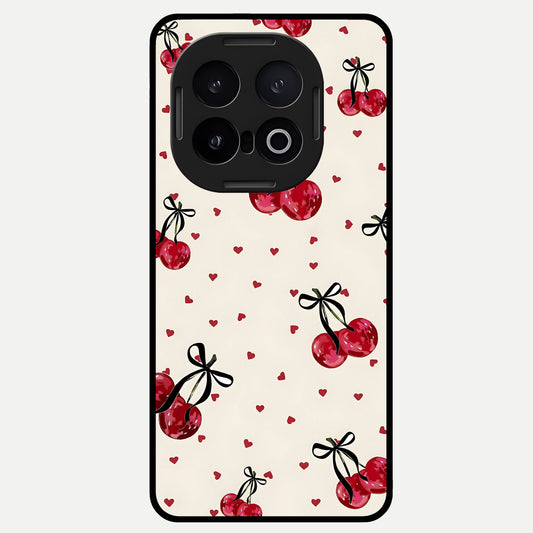  Cherry Heart Bow Glass Case for iQOO 13 back cover – full design glossy printed glass finish