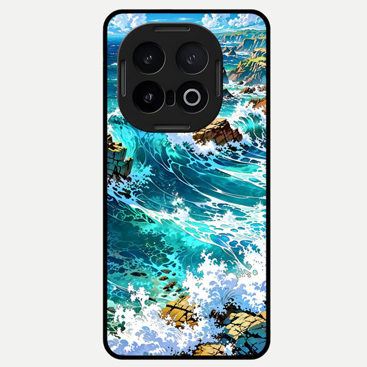  Coastal Blue Waves Glass Case for iQOO 13 back cover – full design glossy printed glass finish
