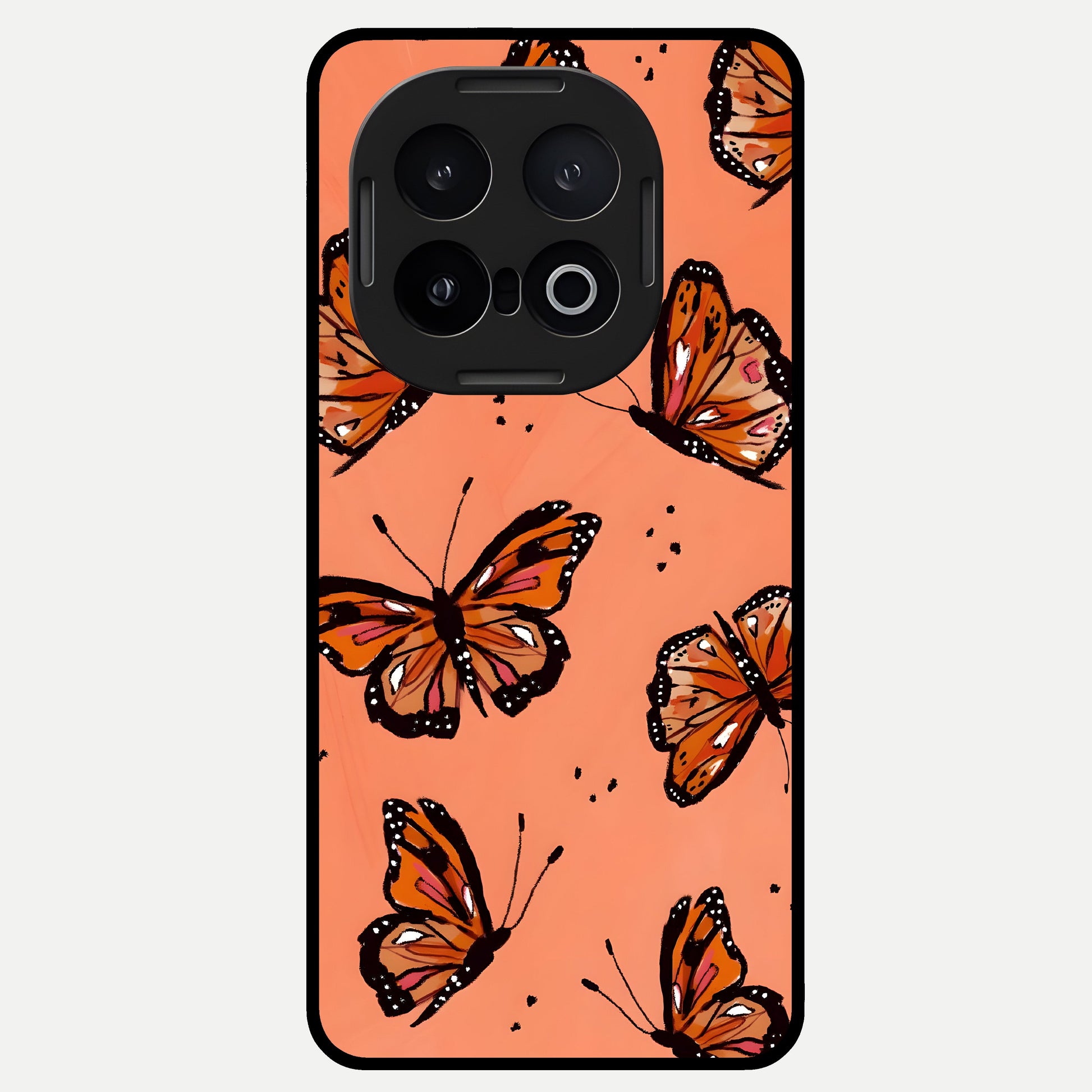  Coral Wing Butterfly Glass Case for iQOO 13 back cover – full design glossy printed glass finish