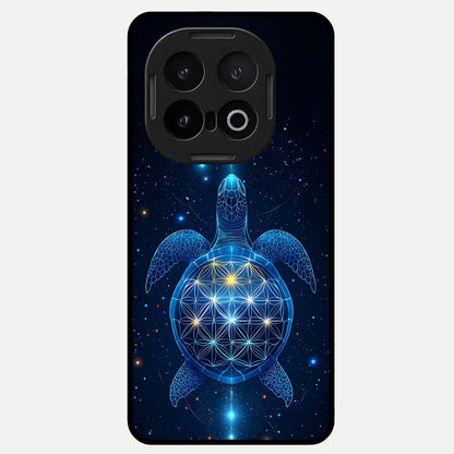  Crimson Blue Turtle Glass Case for iQOO 13 back cover – full design glossy printed glass finish