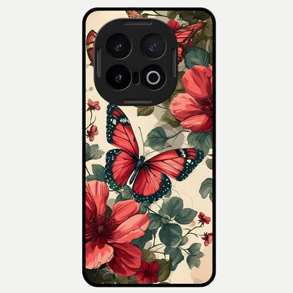  Crimson Butterfly Garden Glass Case for iQOO 13 back cover – full design glossy printed glass finish