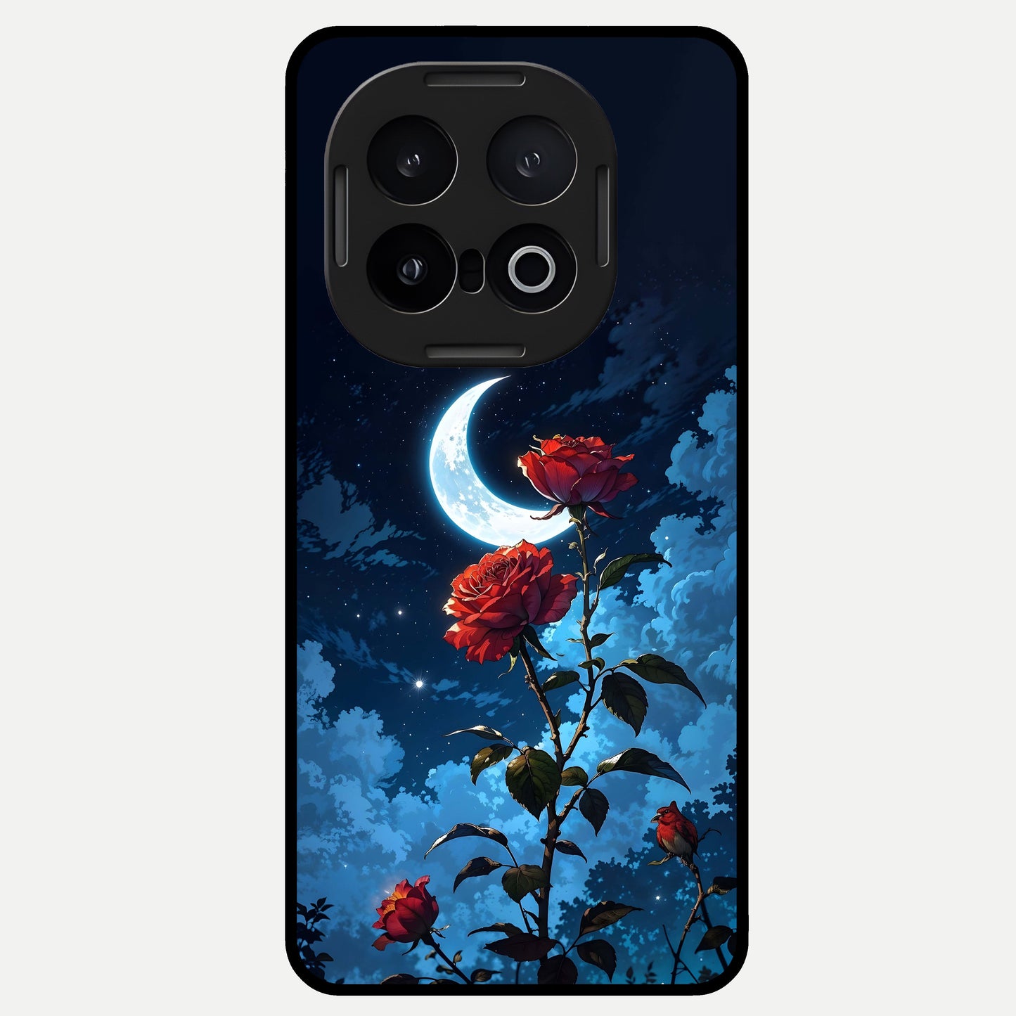  Crimson Rose Moon Glass Case for iQOO 13 back cover – full design glossy printed glass finish