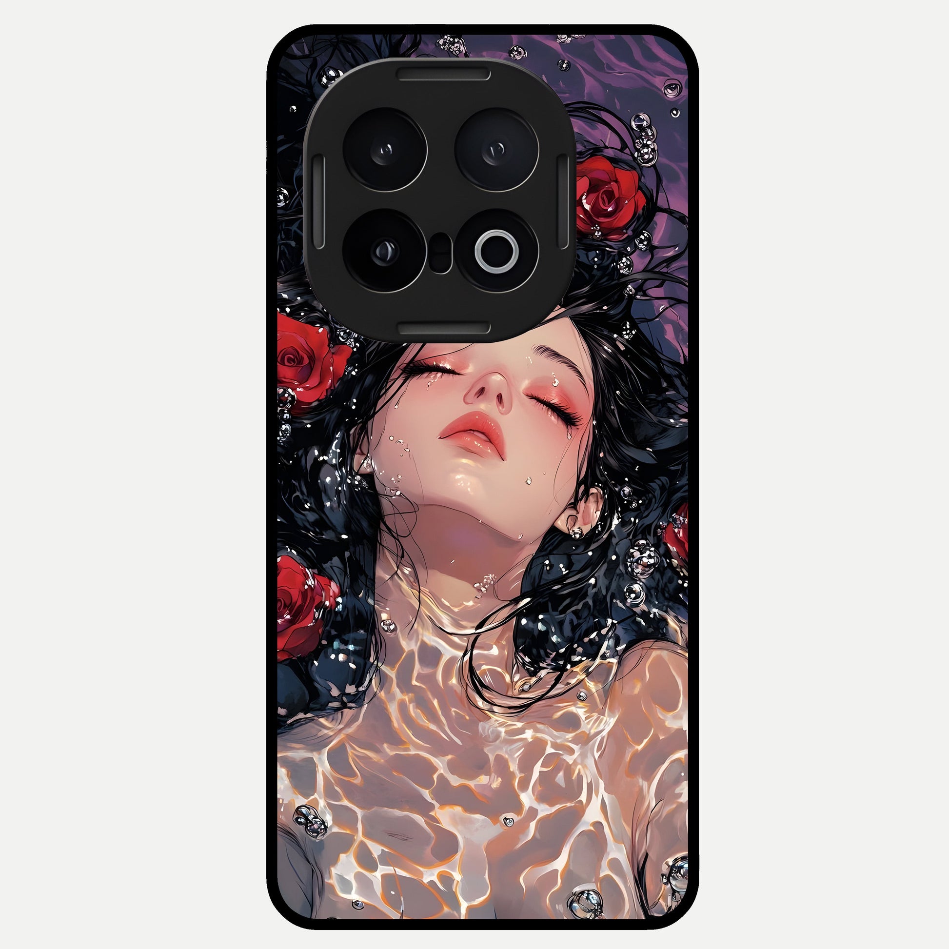  Crimson Rose Serenity Glass Case for iQOO 13 back cover – full design glossy printed glass finish