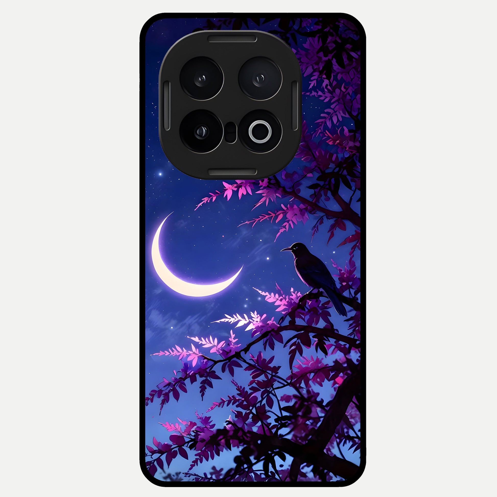  Crow And Moon Scenery Glass Case for iQOO 13 back cover – full design glossy printed glass finish
