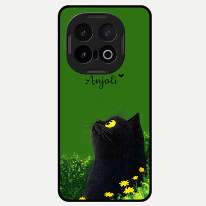  Emerald Cat Custom Name Glass Case for iQOO 13 back cover – full design glossy printed glass finish
