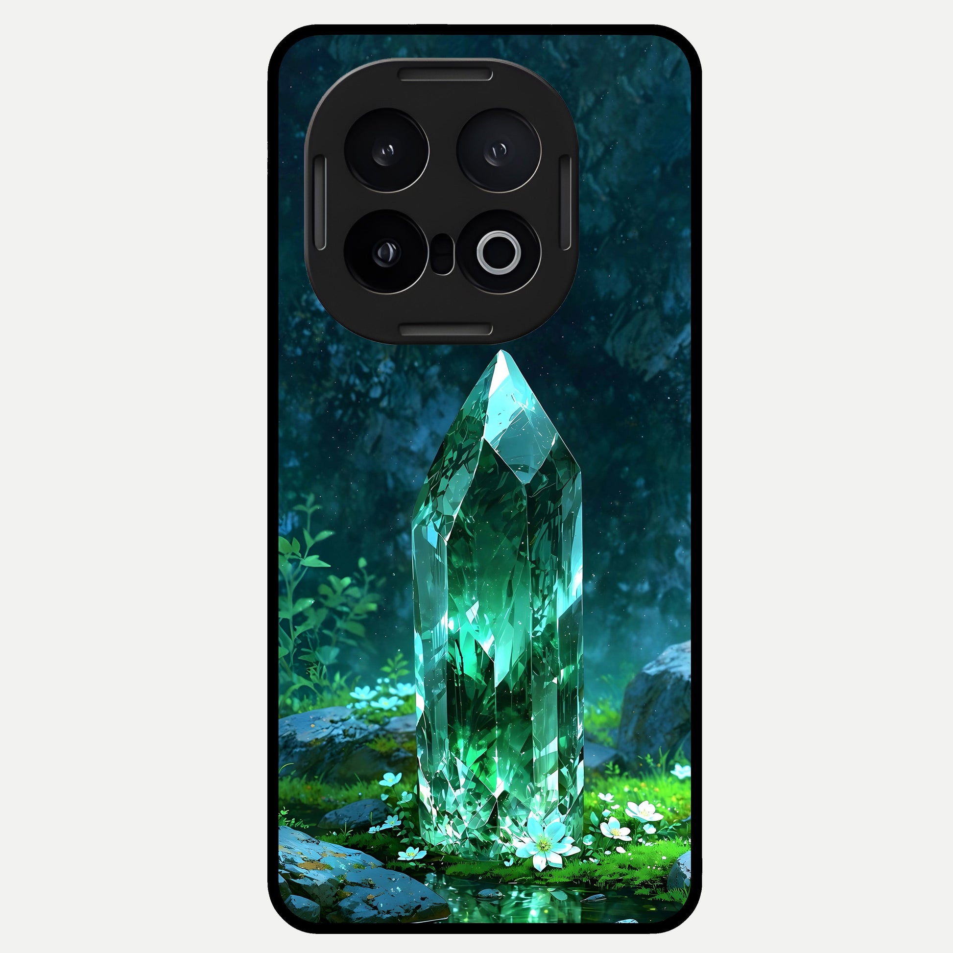  Emerald Light Crystal Glass Case for iQOO 13 back cover – full design glossy printed glass finish