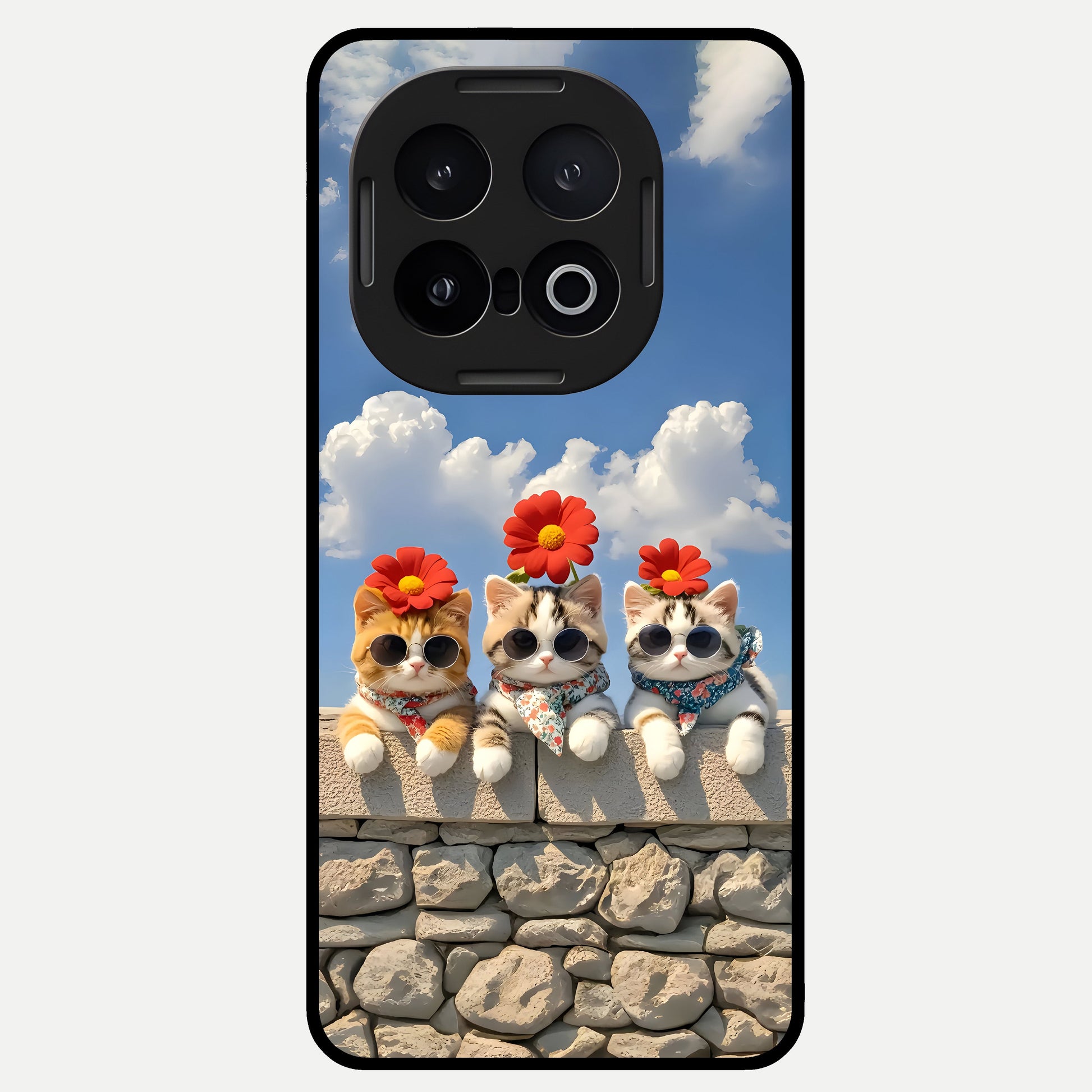  Floral Kitty Squad Glass Case for iQOO 13 back cover – full design glossy printed glass finish