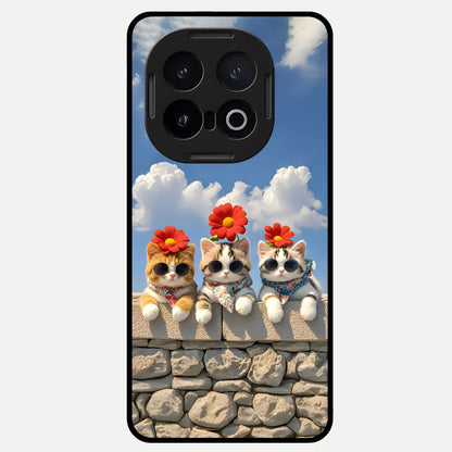  Floral Kitty Squad Glass Case for iQOO 13 back cover – full design glossy printed glass finish