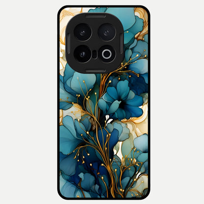  Golden Bloom Symphony Glass Case for iQOO 13 back cover – full design glossy printed glass finish