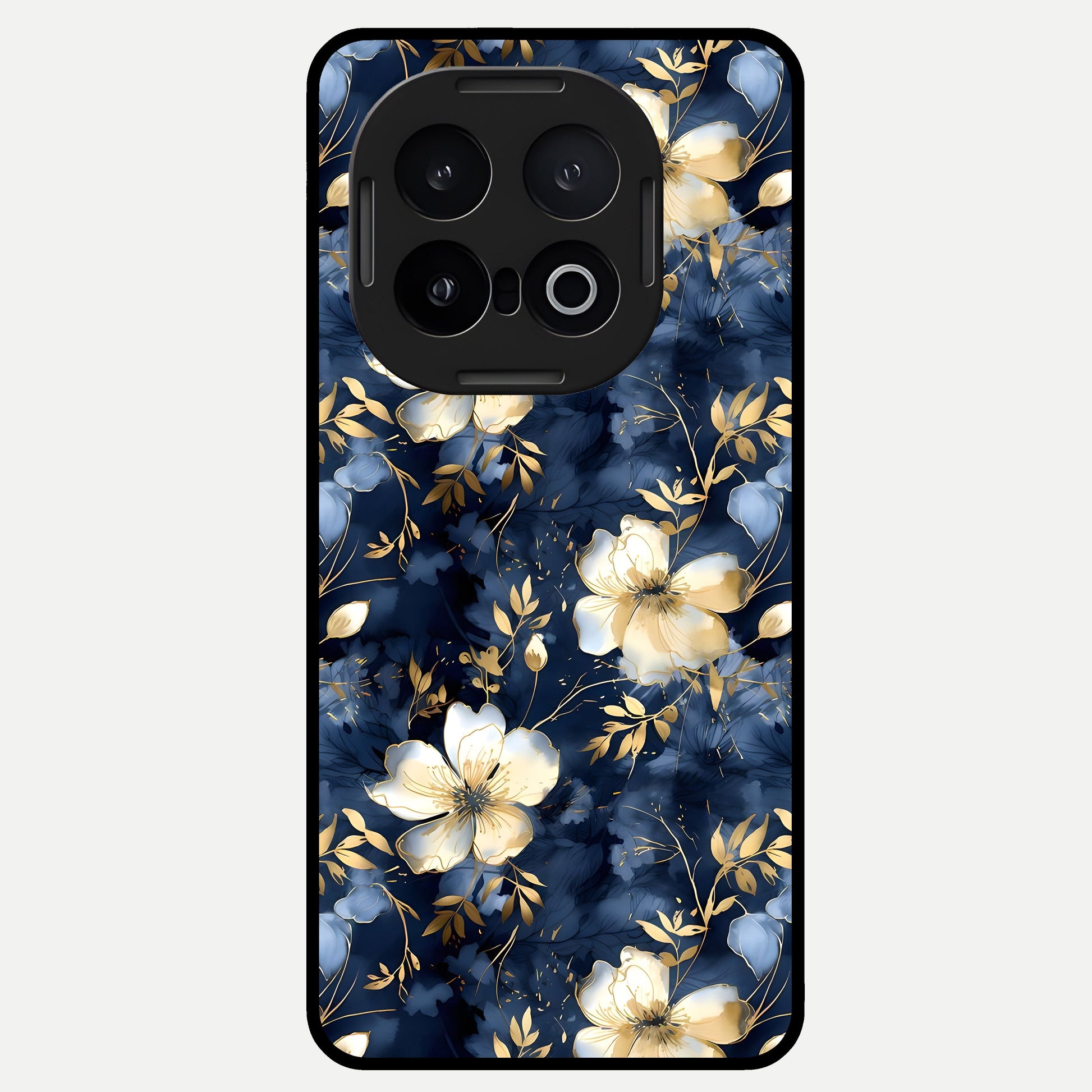  Golden Midnight Bloom Glass Case for iQOO 13 back cover – full design glossy printed glass finish