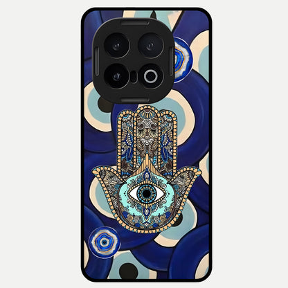  Hamsa Divine Guard Glass Case for iQOO 13 back cover – full design glossy printed glass finish