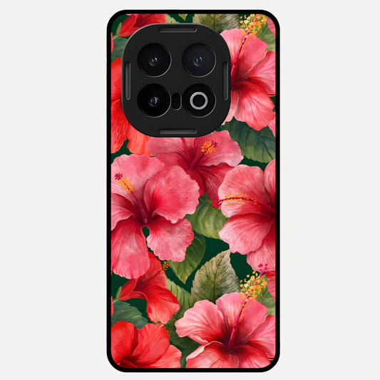  Hibiscus Pattern Glass Case for iQOO 13 back cover – full design glossy printed glass finish