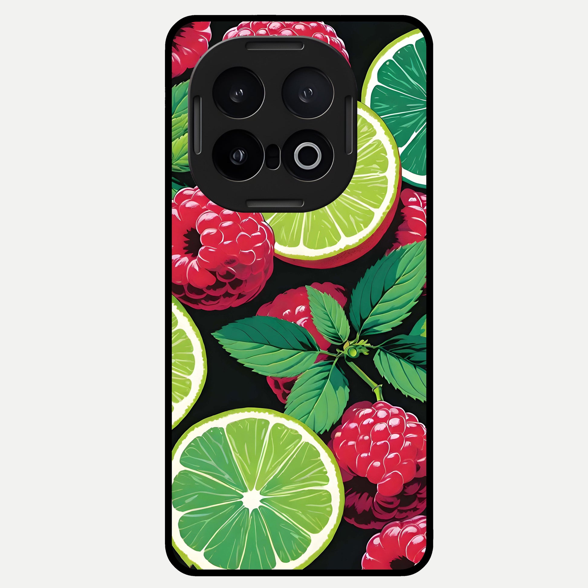  Lime and Raspberry Pattern Glass Case for iQOO 13 back cover – full design glossy printed glass finish