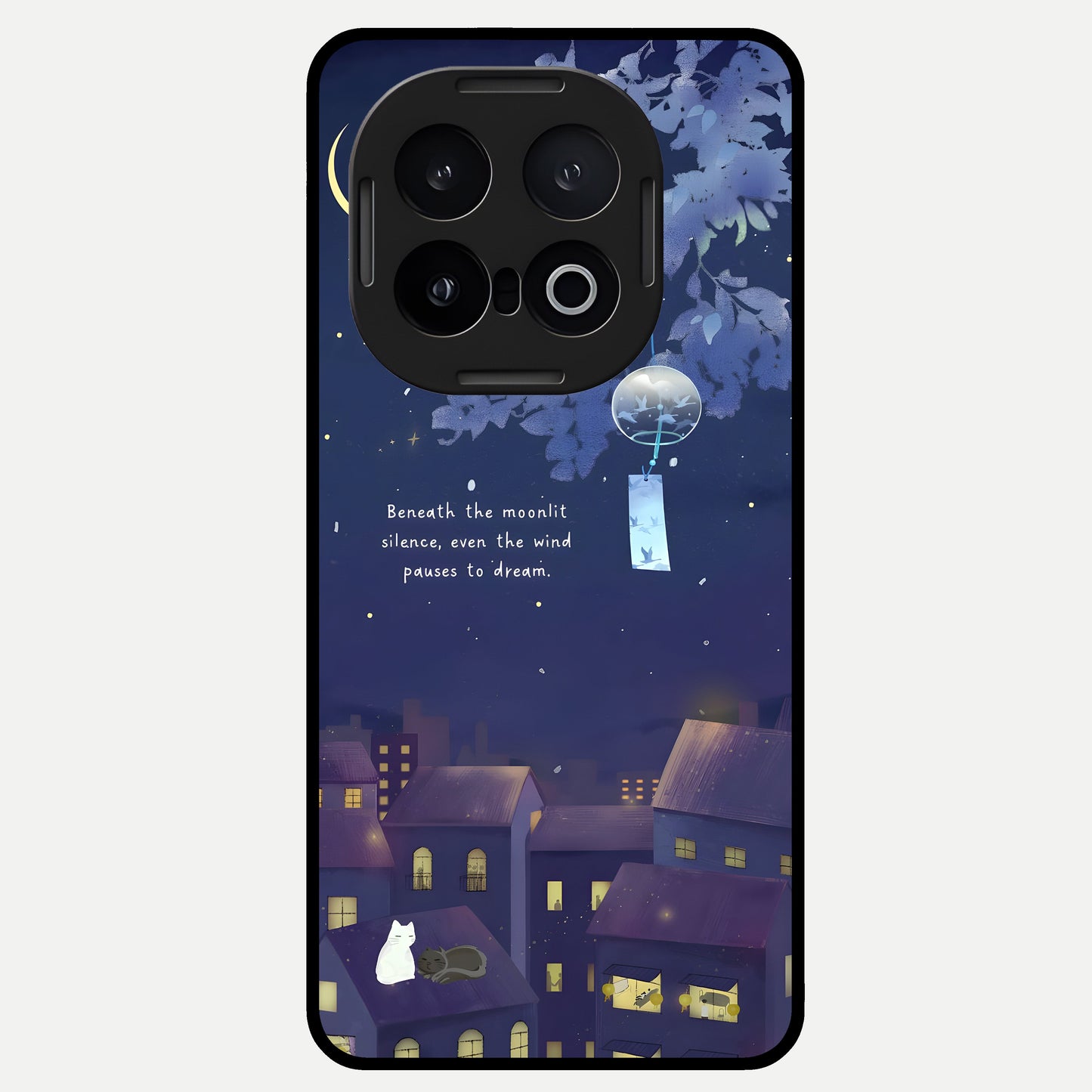  Moonlit Cat Silence Glass Case for iQOO 13 back cover – full design glossy printed glass finish