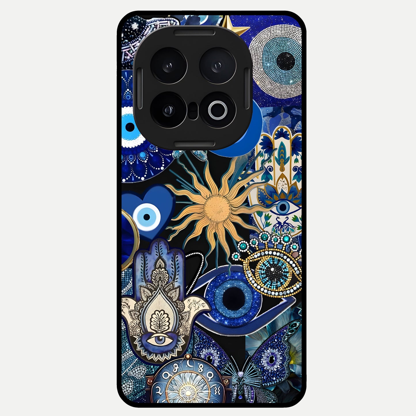 Mystic Blue Evil Eye Glass Case for iQOO 13 back cover – full design glossy printed glass finish