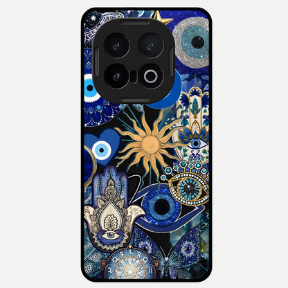  Mystic Blue Evil Eye Glass Case for iQOO 13 back cover – full design glossy printed glass finish