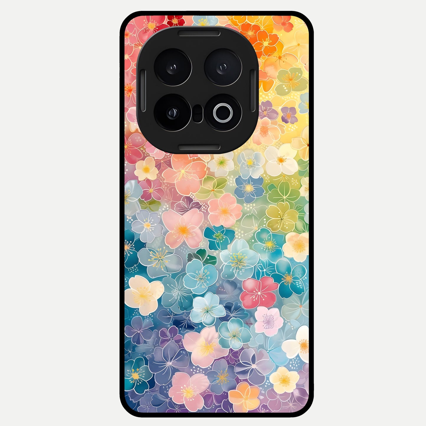  Rainbow Blossom Burst Glass Case for iQOO 13 back cover – full design glossy printed glass finish