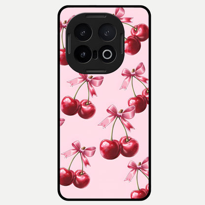  Red Cherries Pattern Glass Case for iQOO 13 back cover – full design glossy printed glass finish