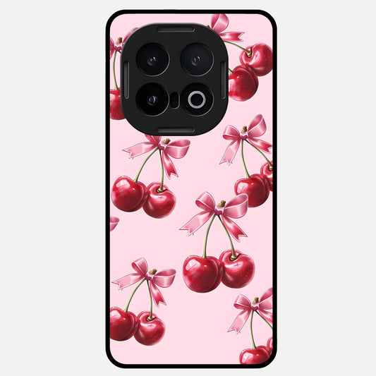  Red Cherries Pattern Glass Case for iQOO 13 back cover – full design glossy printed glass finish