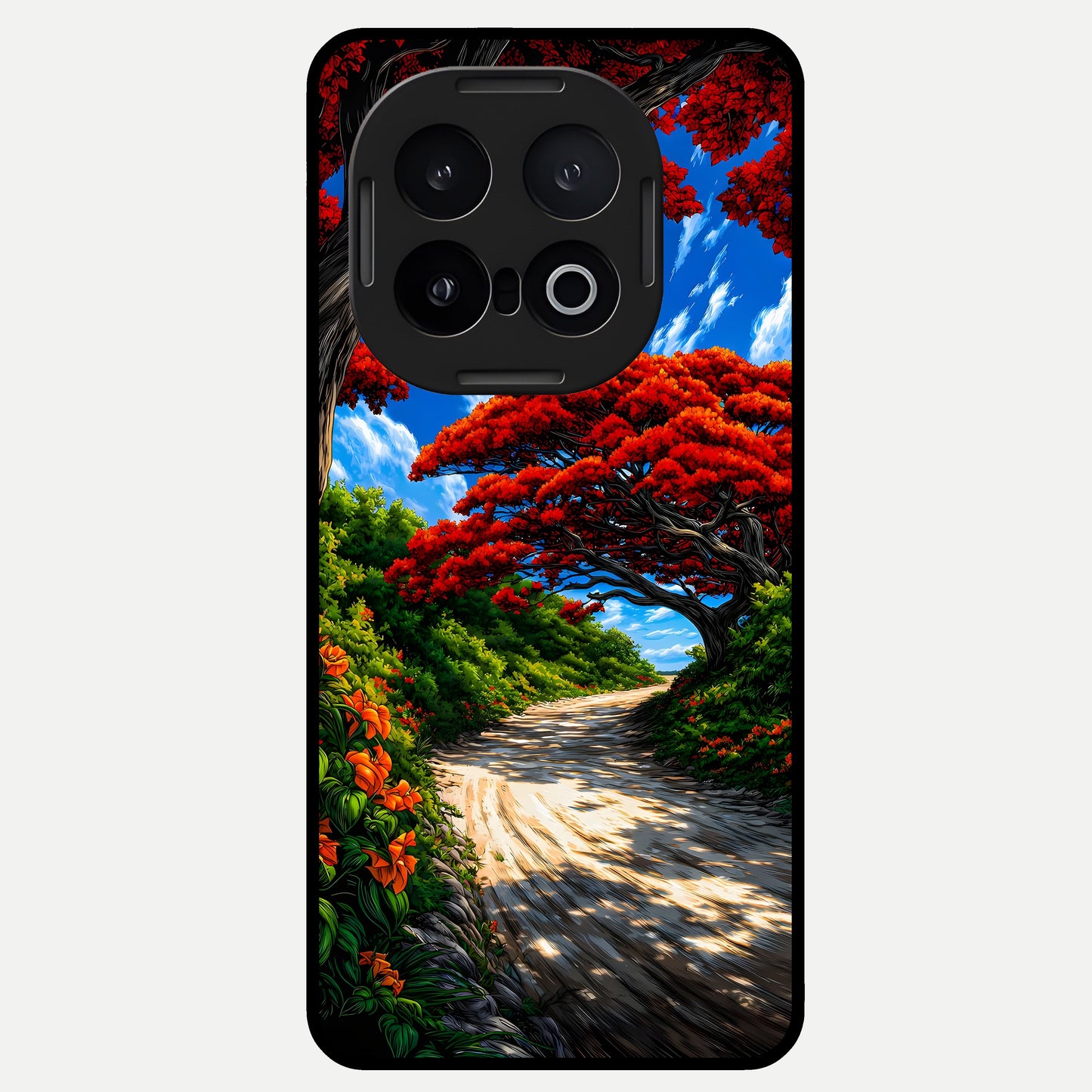  Red Trees Pathway Glass Case for iQOO 13 back cover – full design glossy printed glass finish