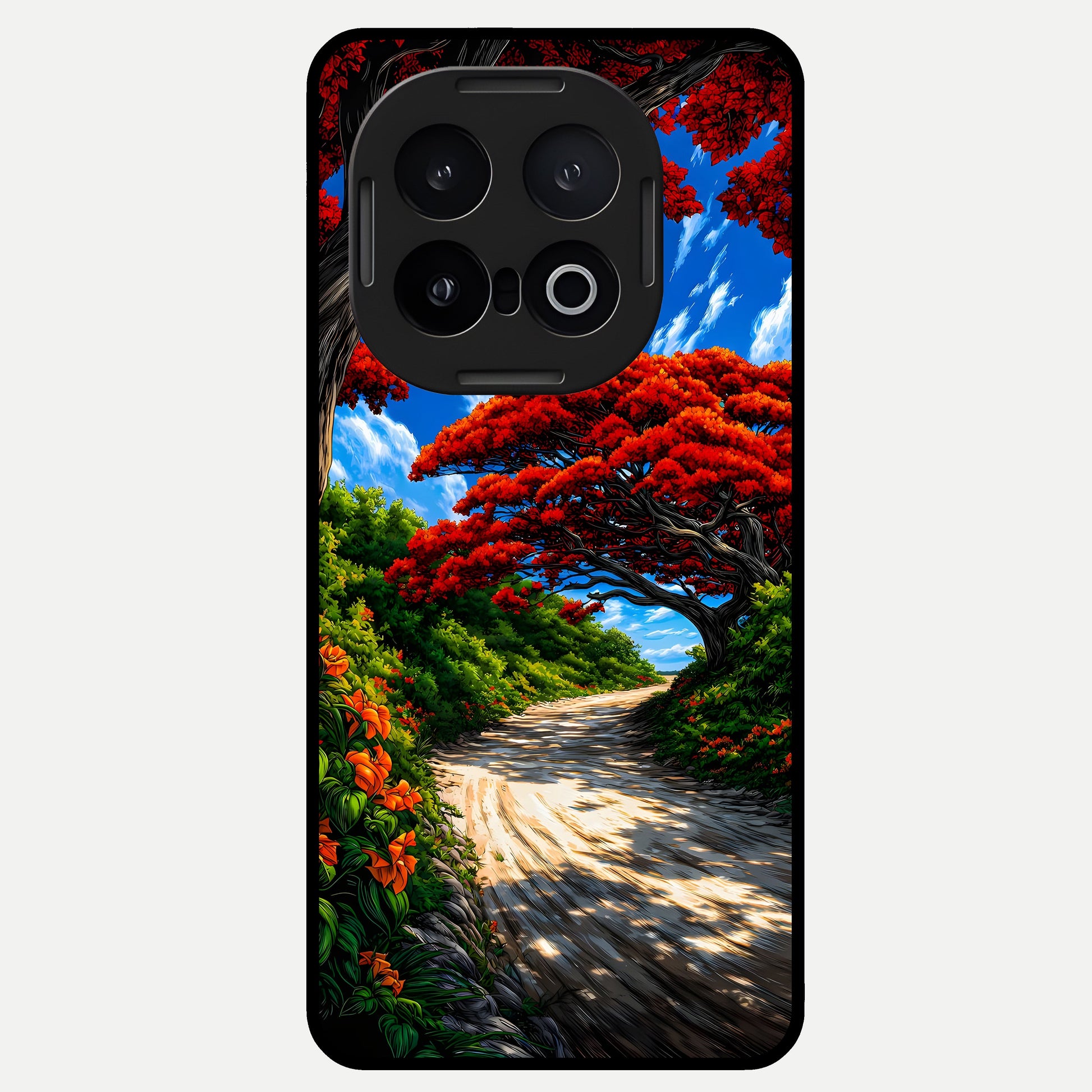  Red Trees Pathway Glass Case for iQOO 13 back cover – full design glossy printed glass finish