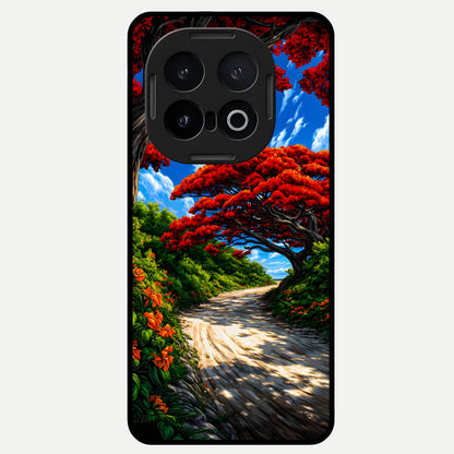  Red Trees Pathway Glass Case for iQOO 13 back cover – full design glossy printed glass finish