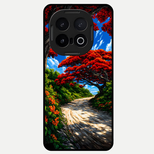  Red Trees Pathway Glass Case for iQOO 13 back cover – full design glossy printed glass finish